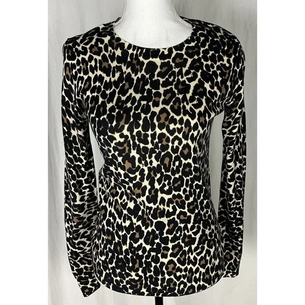 J. Crew Size XS Leopard Print 100% Cotton‎ Pullover Crewneck Sweater